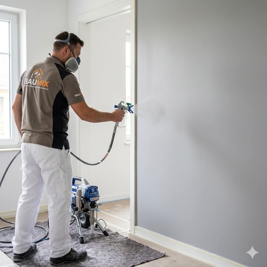 Professioneel airless spuiten van muren door Baumix in Stein
